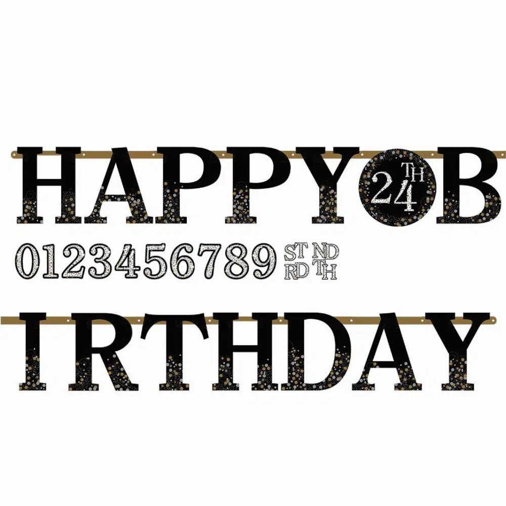 Altın Siyah Renk Dev Happy Birthday Harf Afiş ( Ya - 1