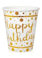 Altın Varaklı Happy Birthday Beyaz Bardak - Parti Yıldızı