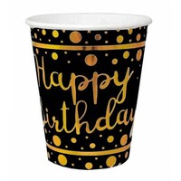 Altın Varaklı Happy Birthday Siyah Bardak - Parti Yıldızı