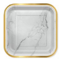 Altın Varaklı Mermer Desenli Kare Tabak 6 Adet - Parti Yıldızı