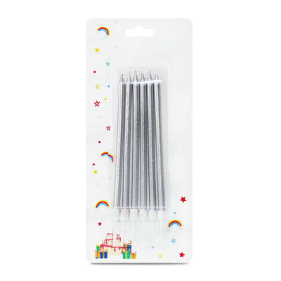 Mum - 12cm Ayaklı Mum Gümüş Rengi - 6 adet - 1
