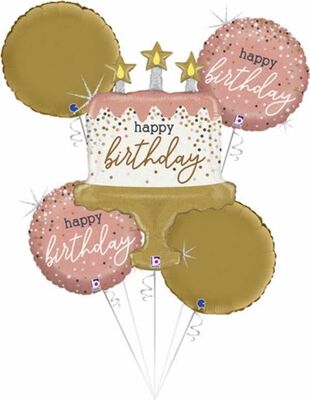 Balon Seti Rose Gold Pastalı Happy Birthday 5 Adet - 1