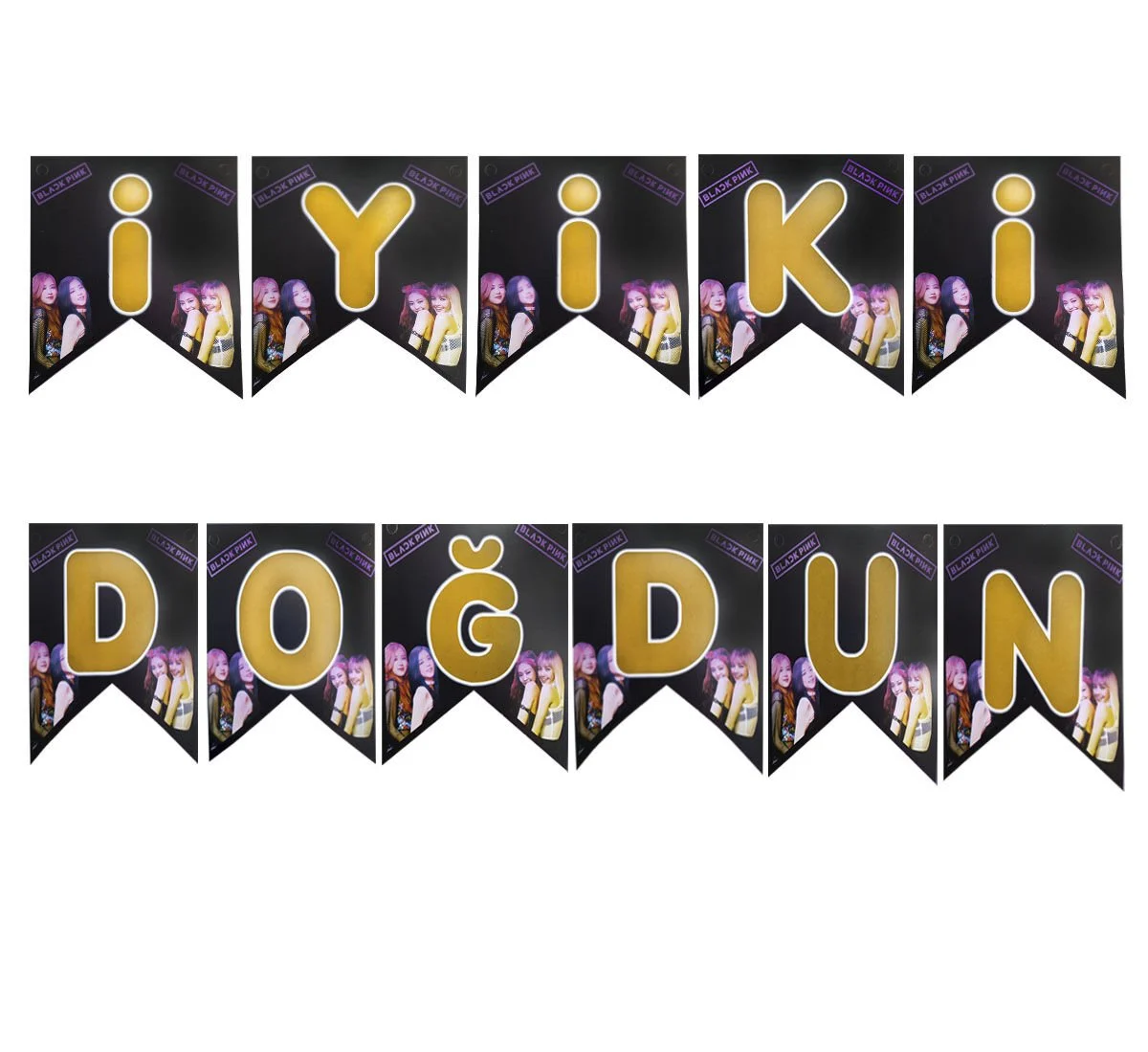 Black Pink İyiki Doğdun Harf Afiş - Parti Yıldızı