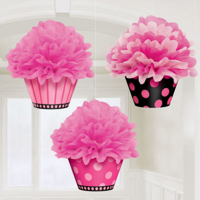 Cupcake Ponpon Süs Seti Pembe Renk 3lü - 1