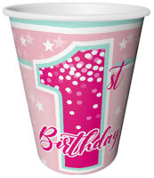 Yıldızlı 1 Yaş Pembe-Mint Kağıt Bardak 8 Adet - Parti Yıldızı