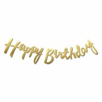 El Yazısı Happy Birthday Gold Banner 20x110 - Parti Yıldızı