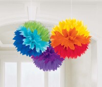 Gökkuşağı Renklerinde Ponpon Çiçek 3 Adet - Parti Yıldızı