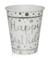 Gümüş Varaklı Happy Birthday Beyaz Bardak - Parti Yıldızı