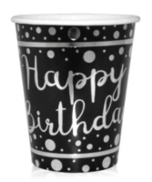 Gümüş Varaklı Happy Birthday Siyah Bardak - Parti Yıldızı