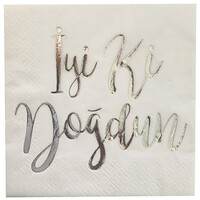 Gümüş Varaklı İ.D. Baskılı Beyaz Peçete - Parti Yıldızı