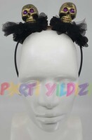 Halloween Aksesuar Kurukafa Dekorlu Taç Altın Rengi - Parti Yıldızı