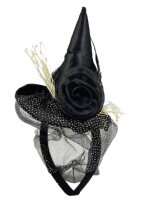 Halloween Aksesuar Taç Güllü Kumaş Cadı Şapkası Siyah Renk - Parti Yıldızı