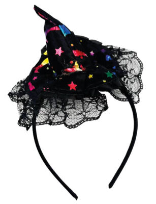 Halloween Aksesuar Taç Mini Cadı Şapkası Tüllü Renkli - 1