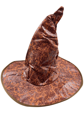 Halloween Dekor Süs Yetişkin Cadı Şapkası Deri Görünümlü - Kahverengi - 1