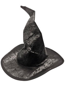 Halloween Dekor Süs Çocuk Cadı Şapkası Deri Görünümlü - Siyah - 1