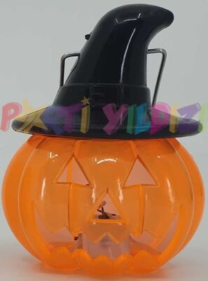 Halloween Dekor Süs Şapkalı Balkabağı Tealight Mum Büyük Boy - 1