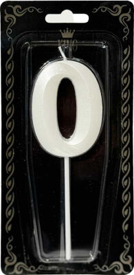 İnci Beyazı 0 Rakamı Dalga Efektli Mum 7cm - 1