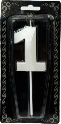 İnci Beyazı 1 Rakamı Dalga Efektli Mum 7cm - 1