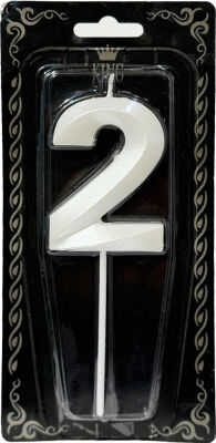 İnci Beyazı 2 Rakamı Dalga Efektli Mum 7cm - 1