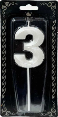 İnci Beyazı 3 Rakamı Dalga Efektli Mum 7cm - 1