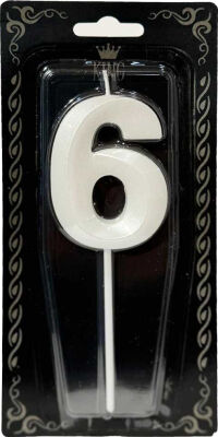 İnci Beyazı 6 Rakamı Dalga Efektli Mum 7cm - 1