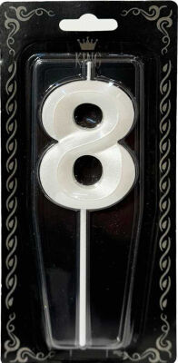 İnci Beyazı 8 Rakamı Dalga Efektli Mum 7cm - 1