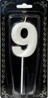 İnci Beyazı 9 Rakamı Dalga Efektli Mum 7cm - 1