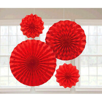 Işıltılı Yelpaze Set 4 Adet - Kırmızı - Parti Yıldızı