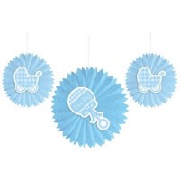 It is a Boy Bebek Arabalı Mavi 3 lü Yelpaze Süs - Parti Yıldızı