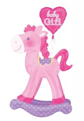 Airwalker Pembe Sallanan At + Baby Girl Balon - 1