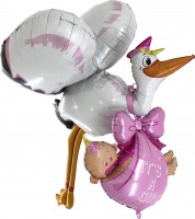 SShape 3D Leylek Pembe Folyo Balon - Parti Yıldızı