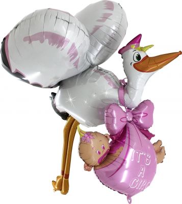 SShape 3D Leylek Pembe Folyo Balon - 1