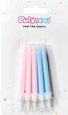 Makaron Mavi/Pembe Karışık Mum 10 Adet - 3