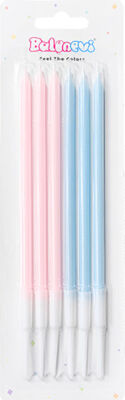 Makaron Pembe/Mavi Uzun Mum 6 Adet - 3