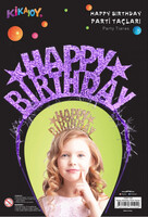 Metal Parti Tacı Happy Birthday Mor Renk - Parti Yıldızı