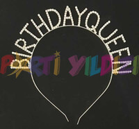 Kristal Taşlı Metal Taç Birthday Queen Gümüş - Parti Yıldızı