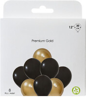 Paketli Latex Metalik Balon 8 Adet - Altın ve Siyah Renklerde - Parti Yıldızı