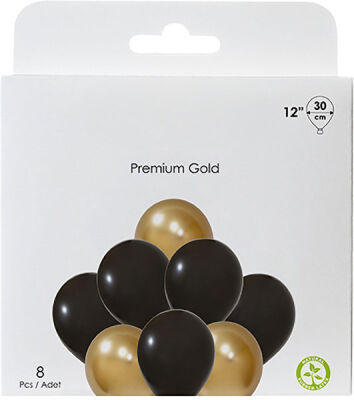 Paketli Latex Metalik Balon 8 Adet - Altın ve Siyah Renklerde - 1