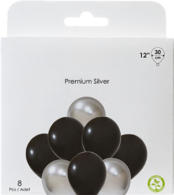 Paketli Latex Metalik Balon 8 Adet - Gümüş ve Siyah Renklerde - 1