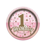 Pırıltılı 1 Yaş Doğumgünü Pembe Tabak 8 Adet - Parti Yıldızı