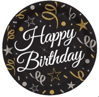 Pırıltılı Happy Birthday Siyah Tabak - Parti Yıldızı
