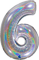 Rakam Balon Pırıltılı Gümüş 6 Rakamı - 100CM - Parti Yıldızı