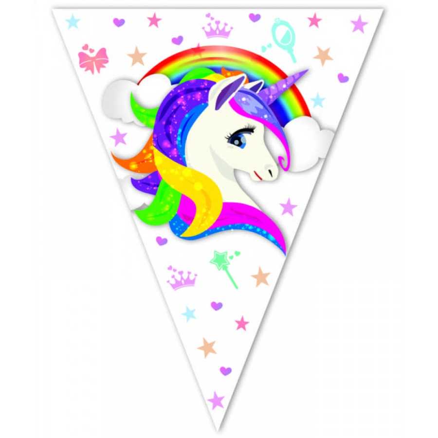 Renkli Unicorn Ucgen Bayrak Banner 3 2m Magical Unicorn Balonevi