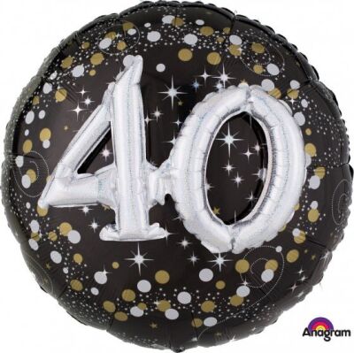 SShape 3D Black and Gold Pırıltılı 40 Yaş Balon 68cm - 1