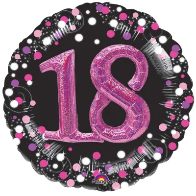 SShape 3D Pembe Siyah Pırıltılı 18 Yaş Balon 81cm - 1