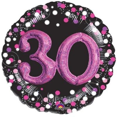 SShape 3D Pembe Siyah Pırıltılı 30 Yaş Balon 81cm - 1