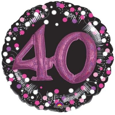 SShape 3D Pembe Siyah Pırıltılı 40 Yaş Balon 81cm - 1