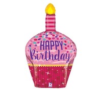 SShape Çok Yönlü Işıltılı Cupcake Happy Birthday Balon 89cm - 