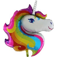 SShape Gökkuşağı Unicorn Kafası Paketli Folyo Balon - 