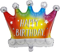 SShape Happy Birthday Baskılı Renkli Taç Folyo Balon 61cm - Parti Yıldızı